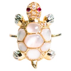 Bague en or jaune 18 carapace de tortue blanche avec diamants naturels