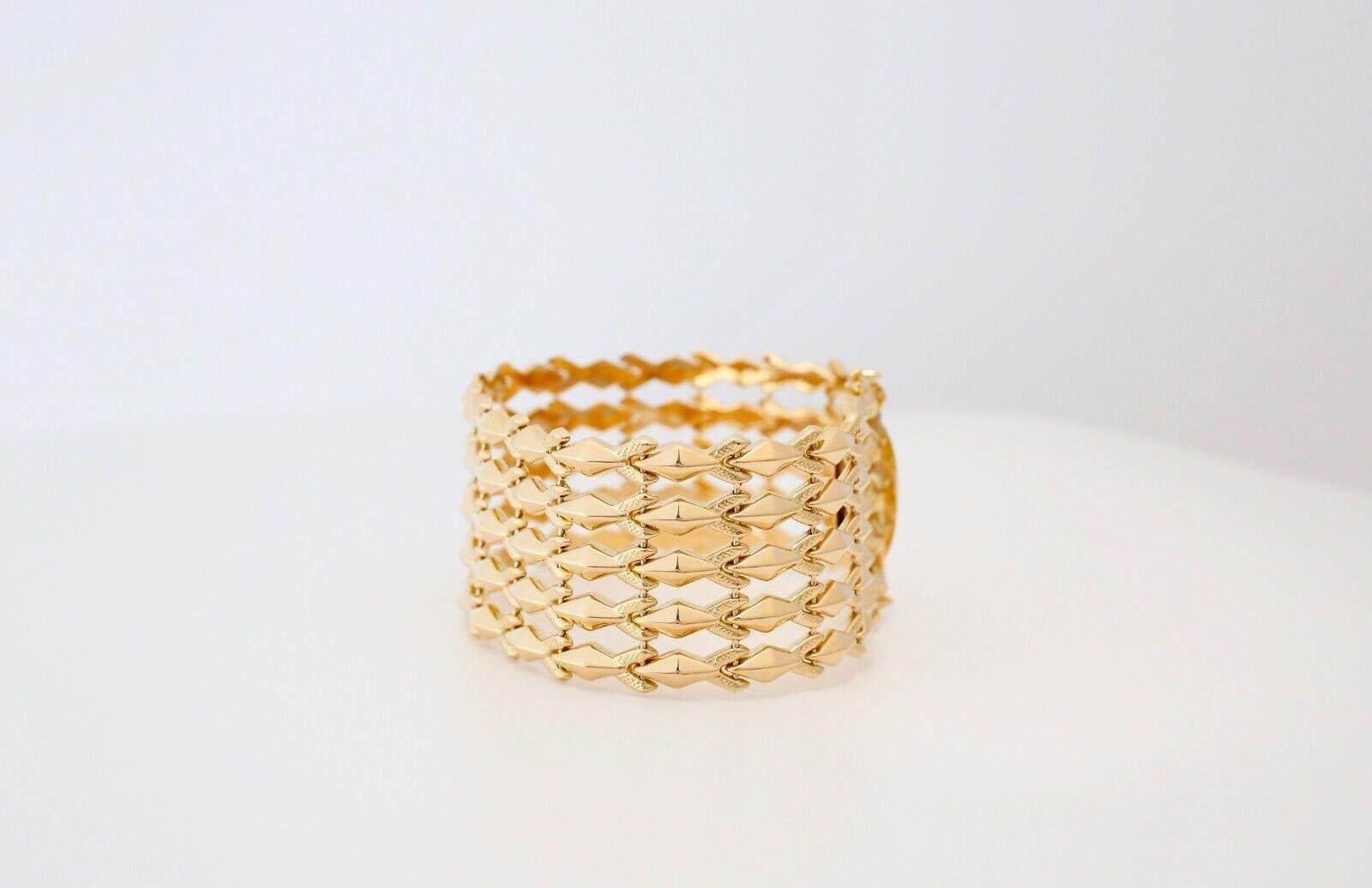 Bracelet large en or jaune 18k à 5 rangs de maillons, 7.5 pouces - 45.5g Bon état - En vente à Providence, RI