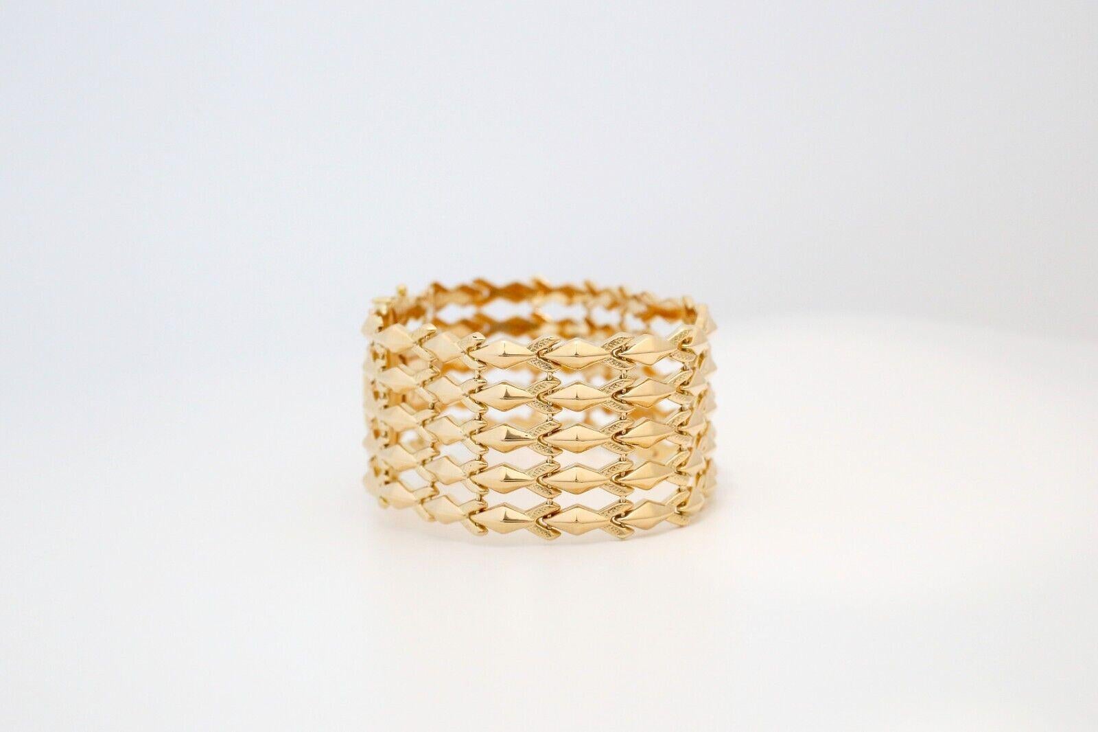 Bracelet large en or jaune 18k à 5 rangs de maillons, 7.5 pouces - 45.5g Pour femmes en vente