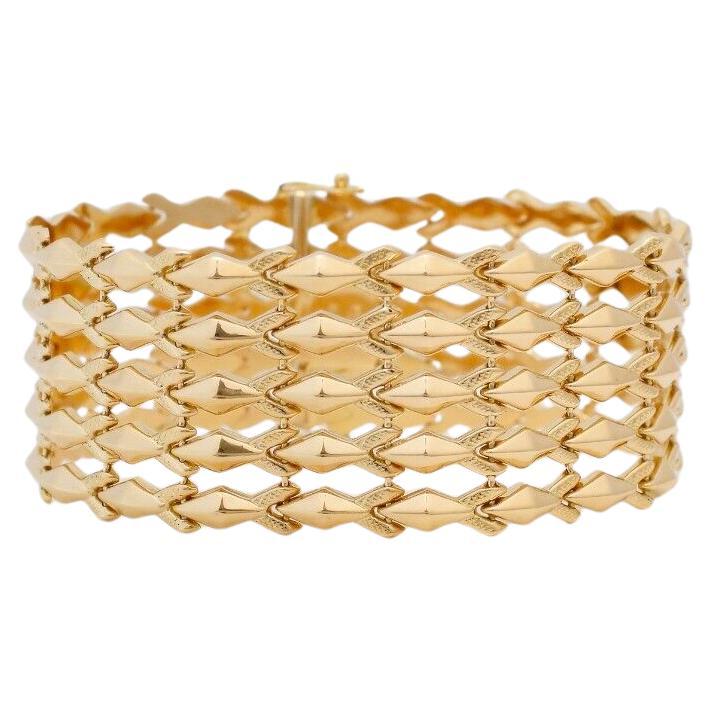 18k Yellow Gold Wide 5 Row Link Bracelet, 7.5 inches - 45.5g