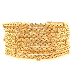 18K Yellow Gold Row Rope Bangle with Diamonds