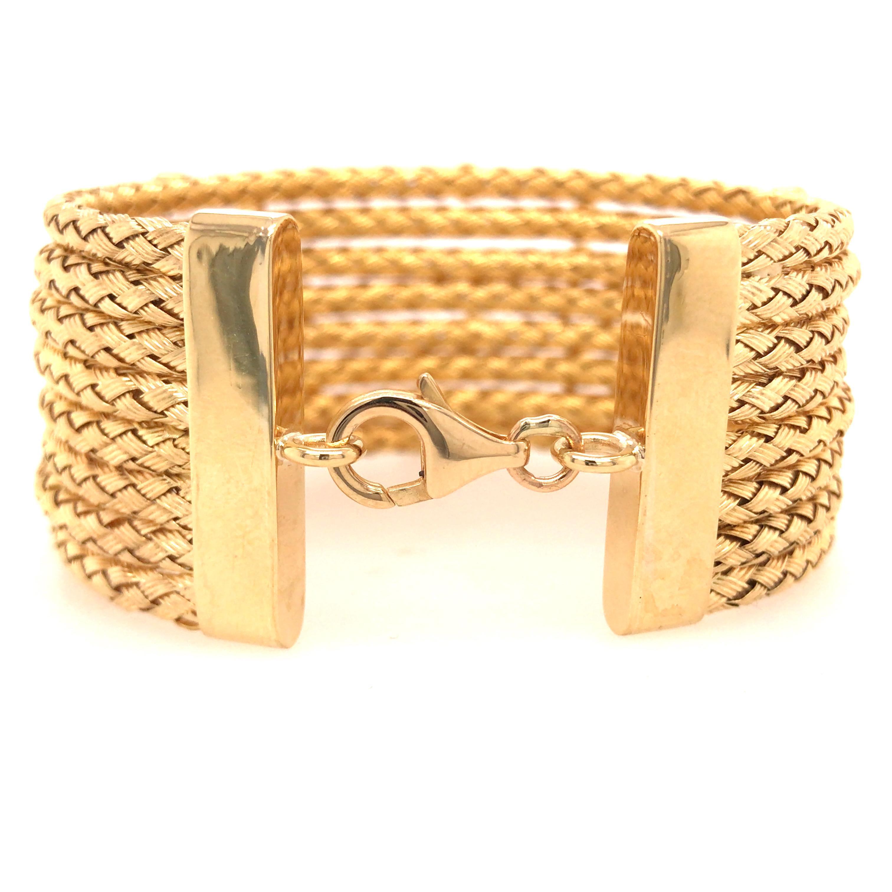 Women's 18K Yellow Gold Row Rope Bangle with Diamonds For Sale