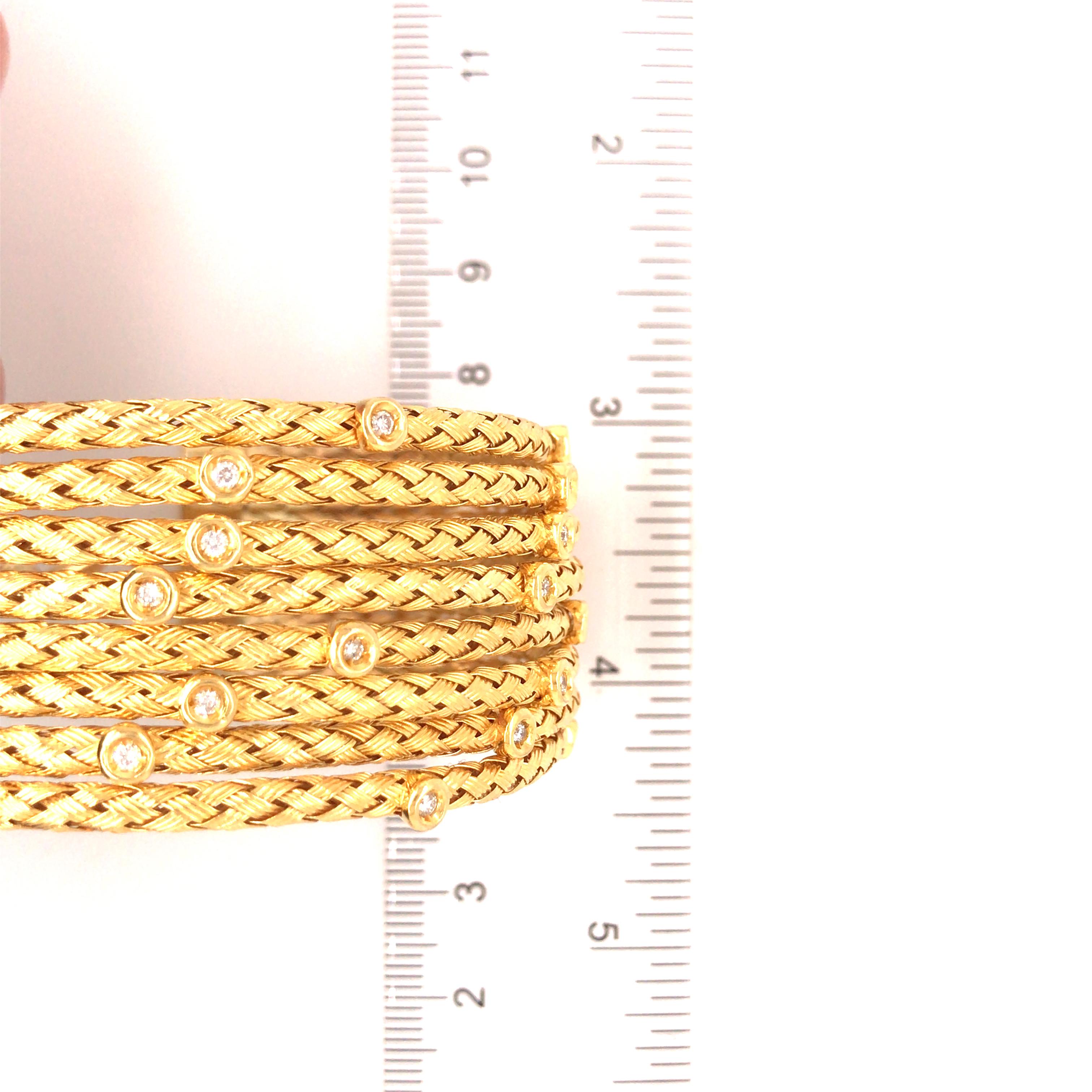 18K Yellow Gold Row Rope Bangle with Diamonds For Sale 2