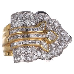 Breiter Bandring aus 18 Karat Gelbgold mit Diamantblattmotiv
