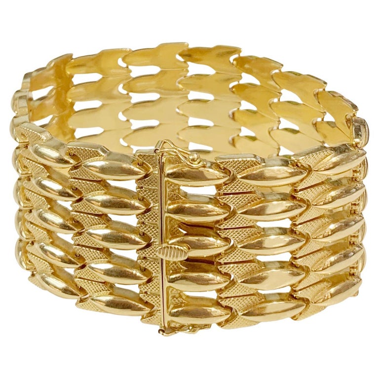 18k Yellow Gold Wide Bracelet For Sale at 1stDibs
