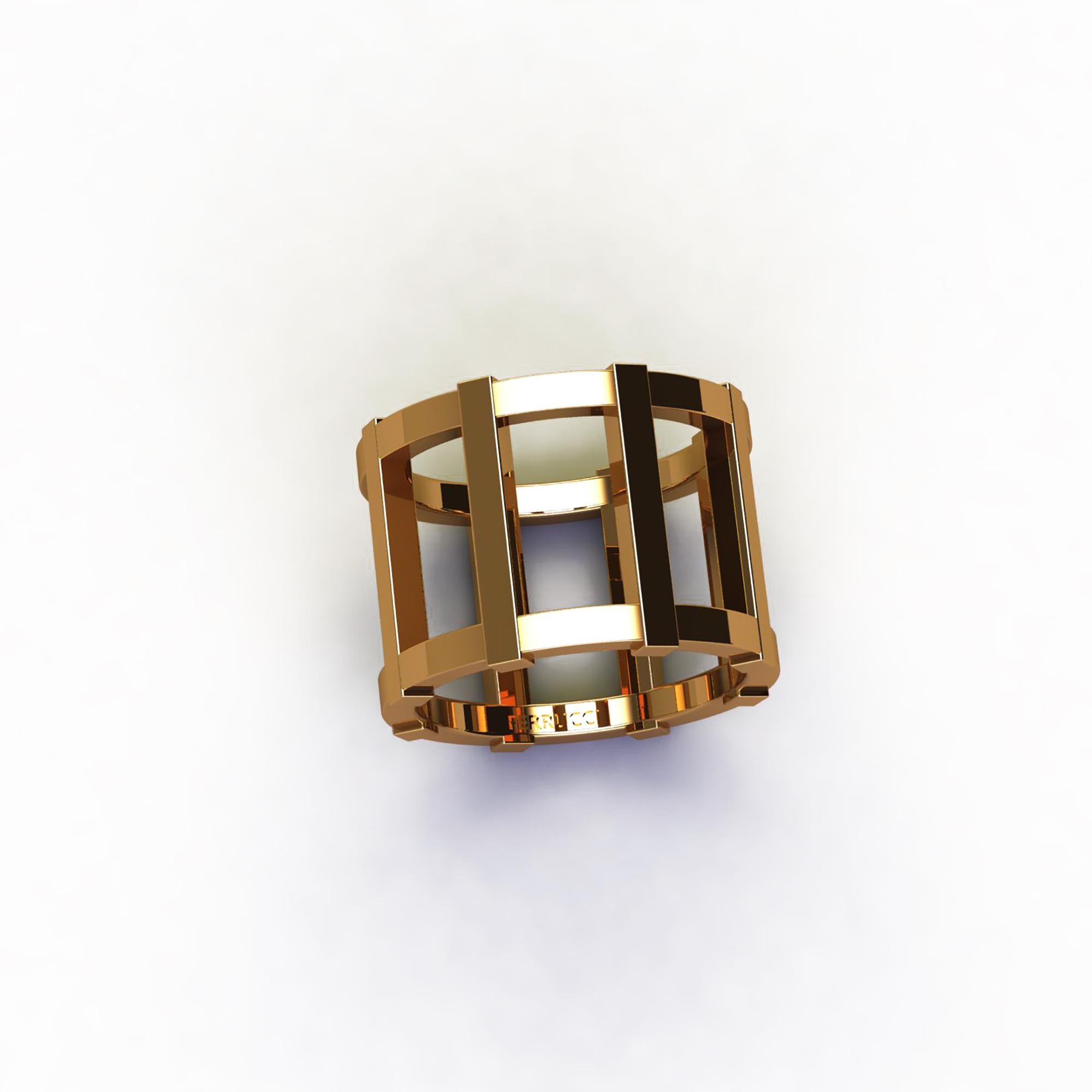 Modern 18 Karat Yellow Gold Wide Cage Band Ring For Sale