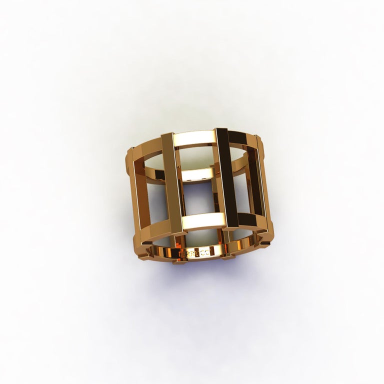 Modern 18 Karat Yellow Gold Wide Cage Band Ring For Sale