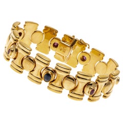 18k Yellow Gold Wide "Chess Piece" Link Bracelet with Rubies & Sapphires
