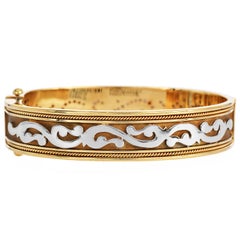 18K Gelbgold breites Manschettenarmband mit natürlichen Diamanten - filigranes Design