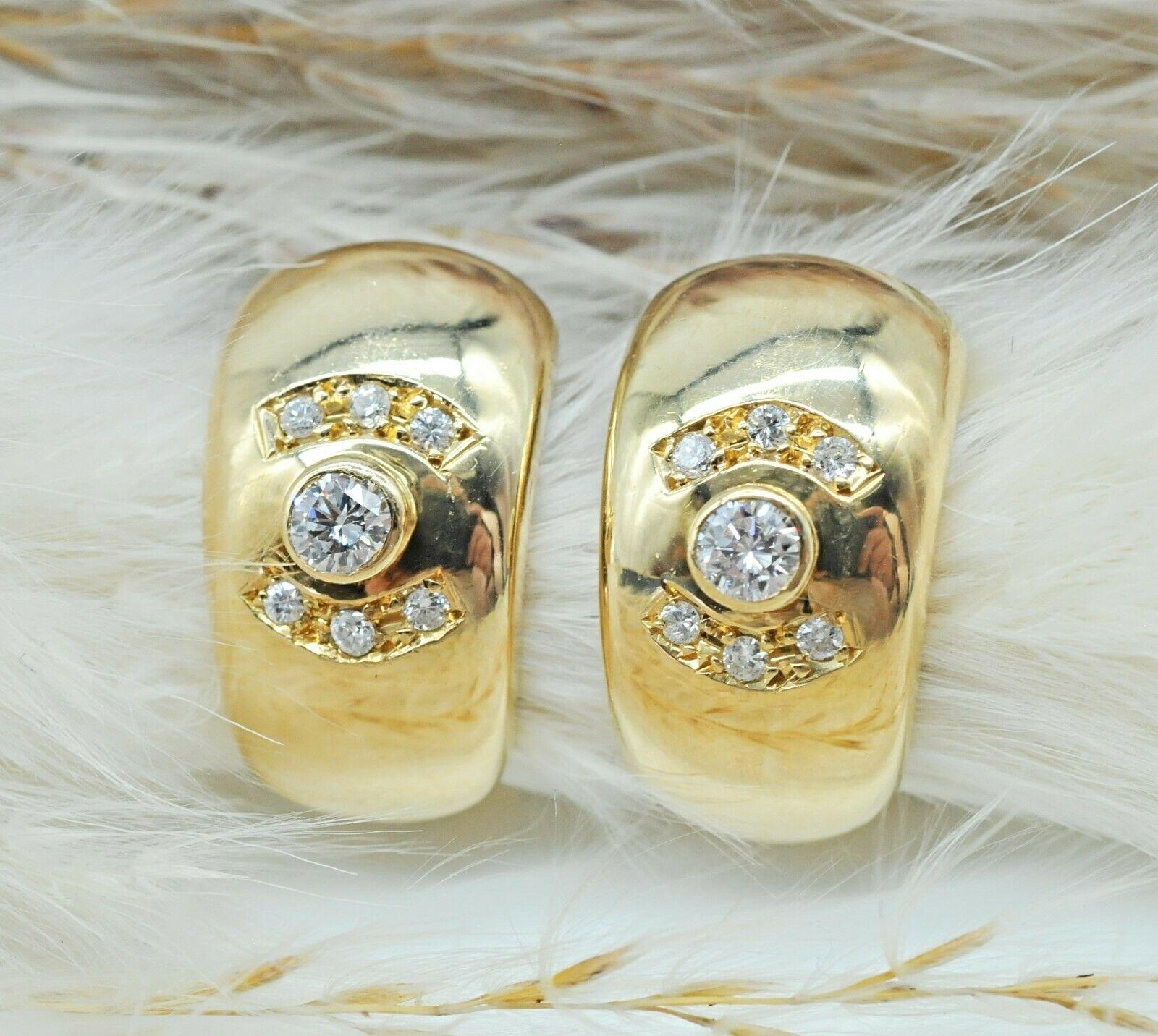 Contemporary 18k Yellow Gold Wide Diamond Huggie Earrings