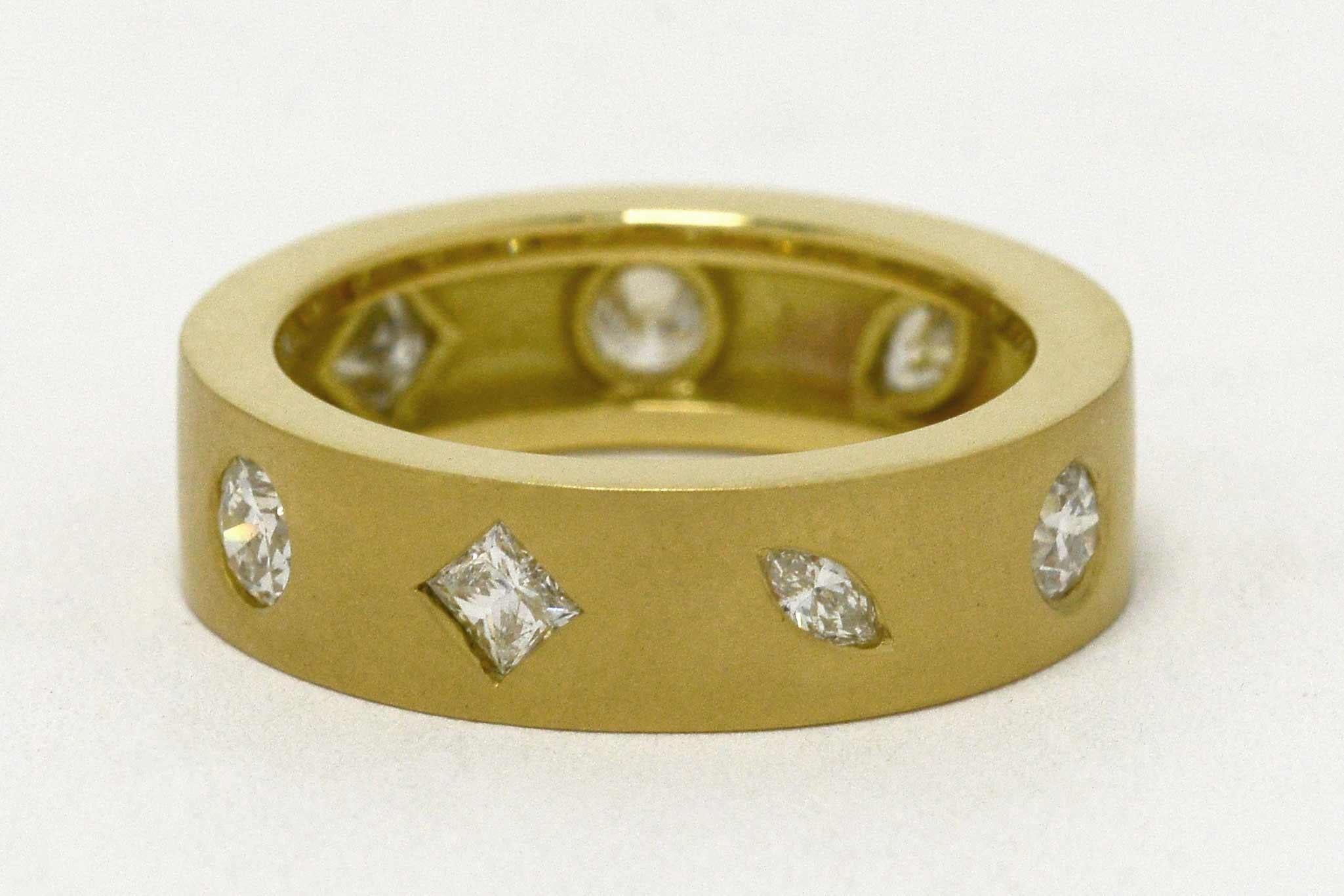 Marquise Cut Chanel Style Wide Yellow Gold Diamond Eternity Band