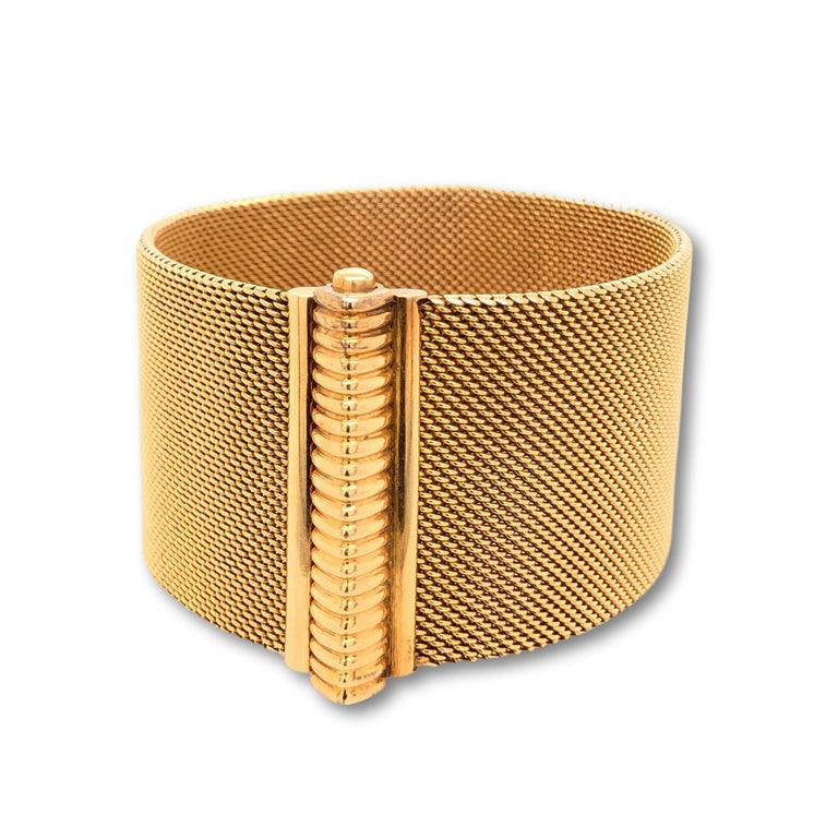 18 Karat Yellow Gold Wide Flexible Bracelet at 1stDibs