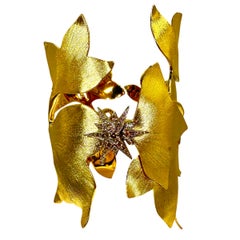 18K Yellow Gold Wide Foliate Cuff With Diamond Connecting Links by H. Stern