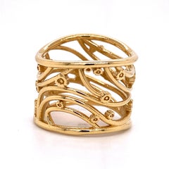 18 Karat Yellow Gold Wide Gustav Klimt Inspired Band