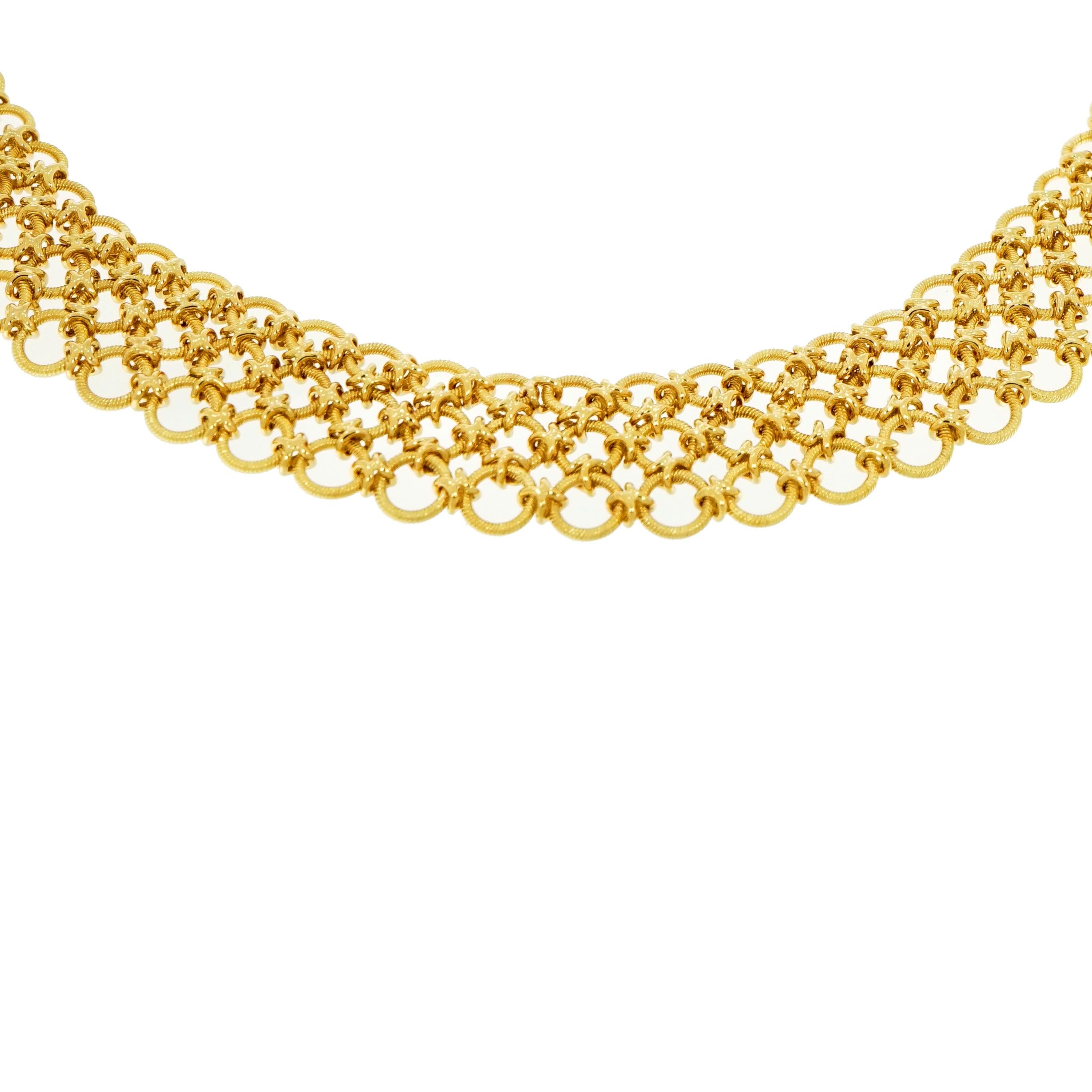 Modern 18 Karat Yellow Gold Wide Mesh Necklace