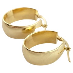 18K Yellow Gold Wide Oval Hoop Earrings #15918