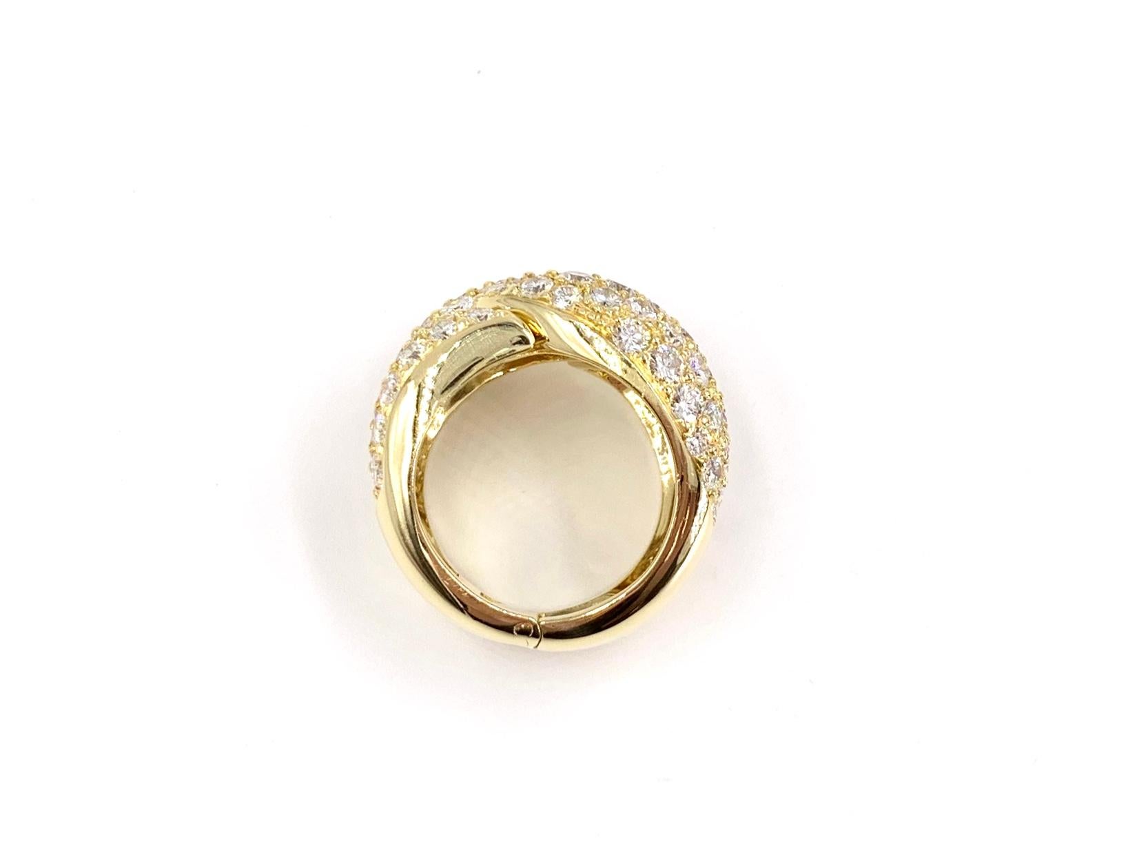 Round Cut 18 Karat Yellow Gold Wide Pavé Diamond Hinged Ring For Sale