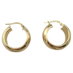 18K Yellow Gold Wide Twisted Hoop Earrings #17309