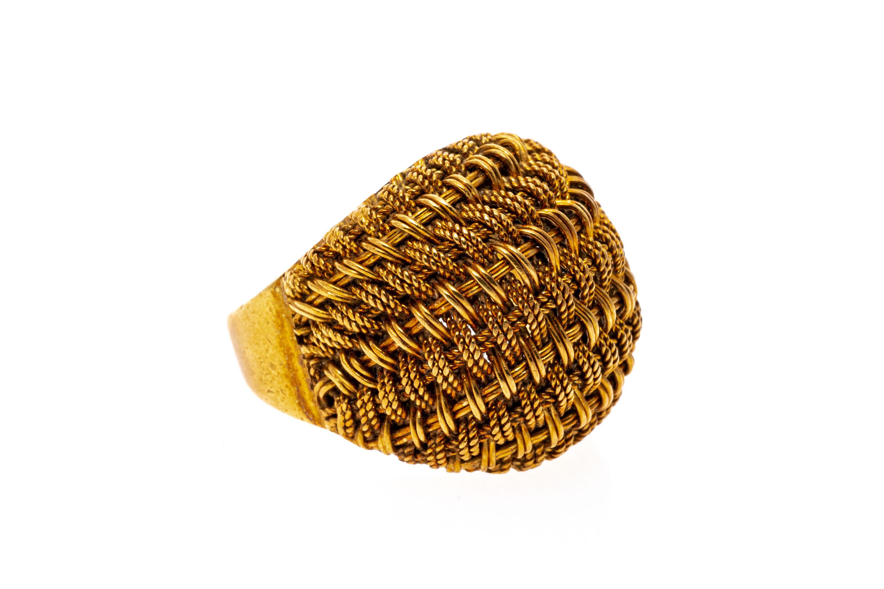 18k Yellow Gold Wide Woven Basketweave Style Dome Ring For Sale 1
