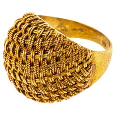 18k Yellow Gold Wide Woven Basketweave Style Dome Ring