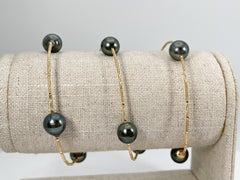 18K Yellow Gold Wire Cable Black Pearl Bracelet