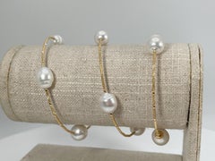 18K Yellow Gold Wire Cable White Pearl Bracelet