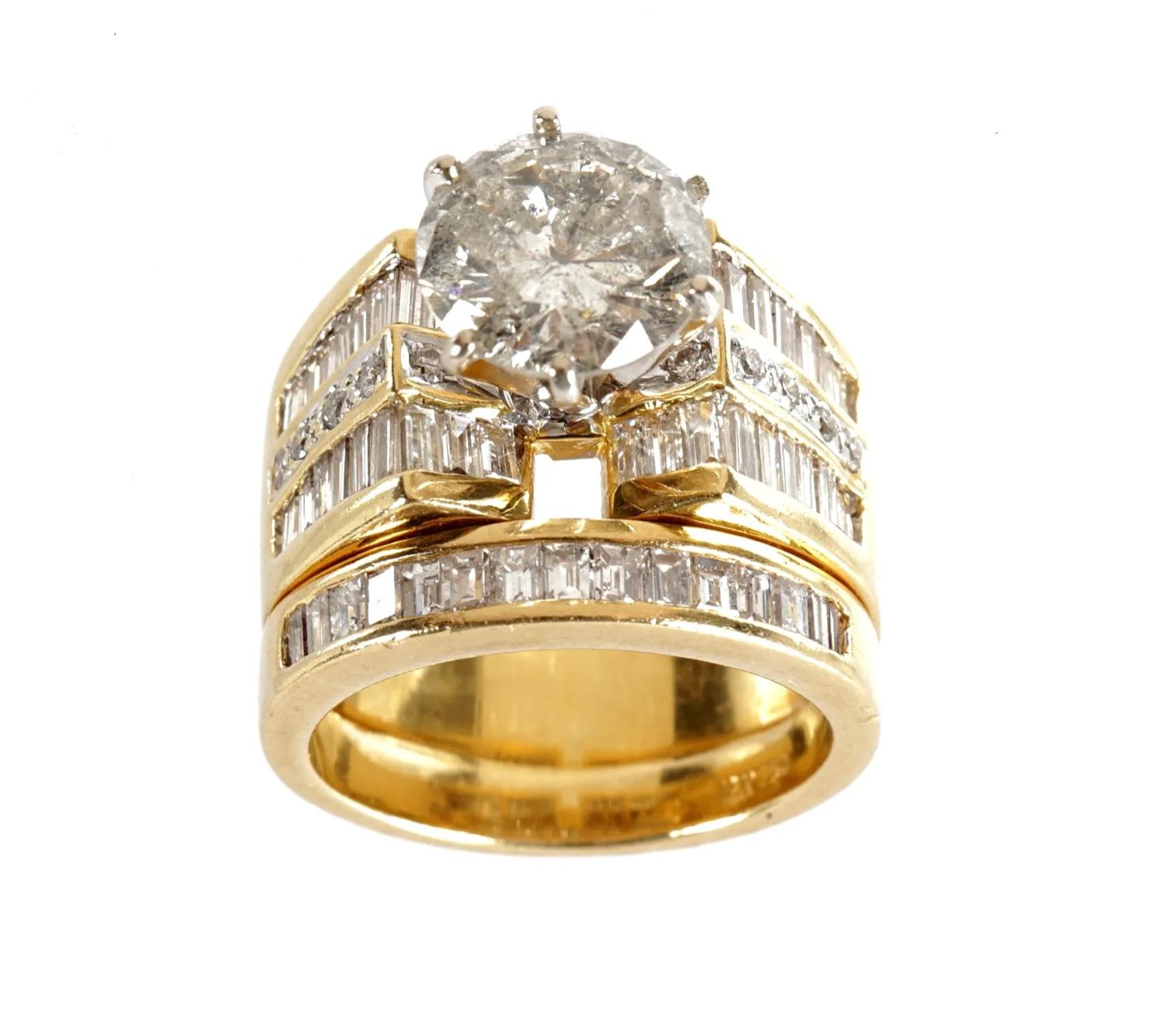 Retro 18K Yellow Gold With 5.91 CTW Diamonds Bridal Ring Set  For Sale