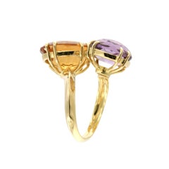 18k Yellow Gold with Amethyst and Citrine Ring