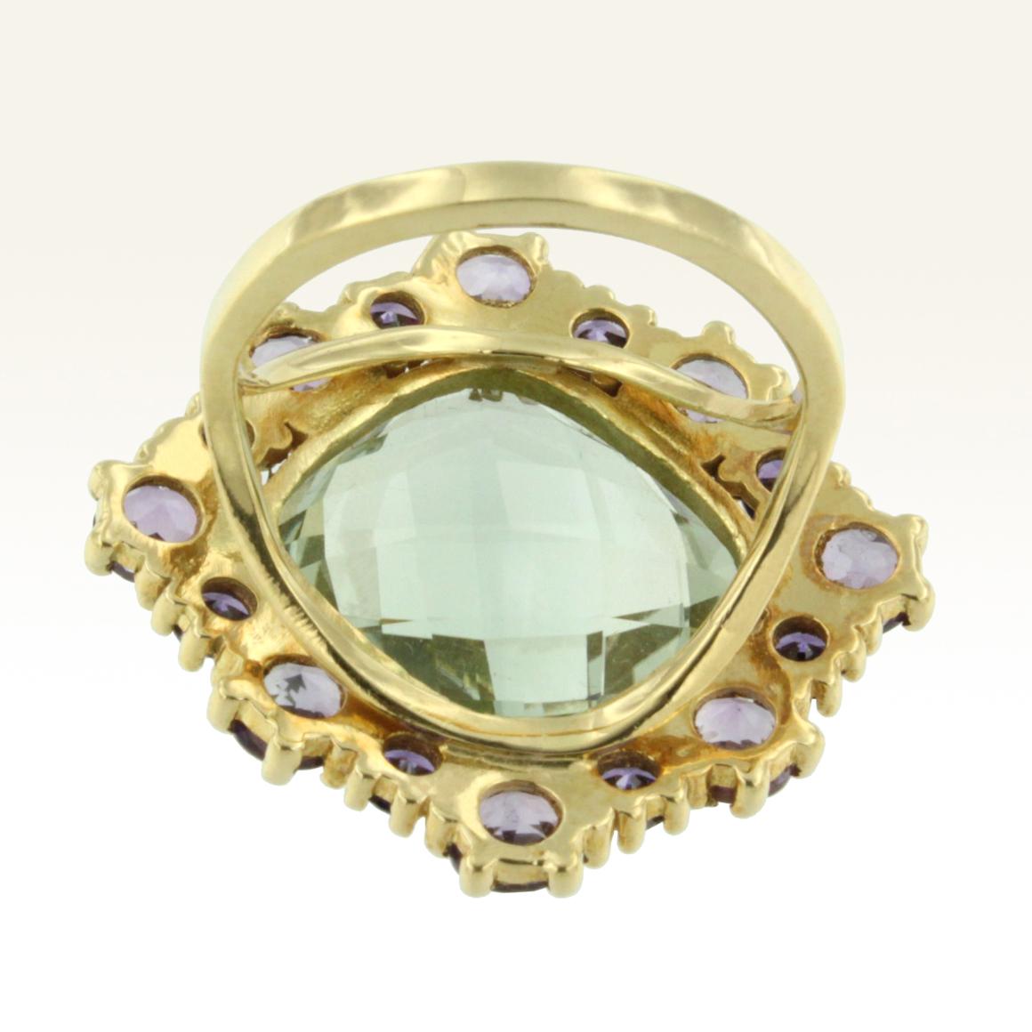 18 Karat Yellow Gold with Amethyst and Green Amethyst Ring In New Condition In GALLARATE, IT