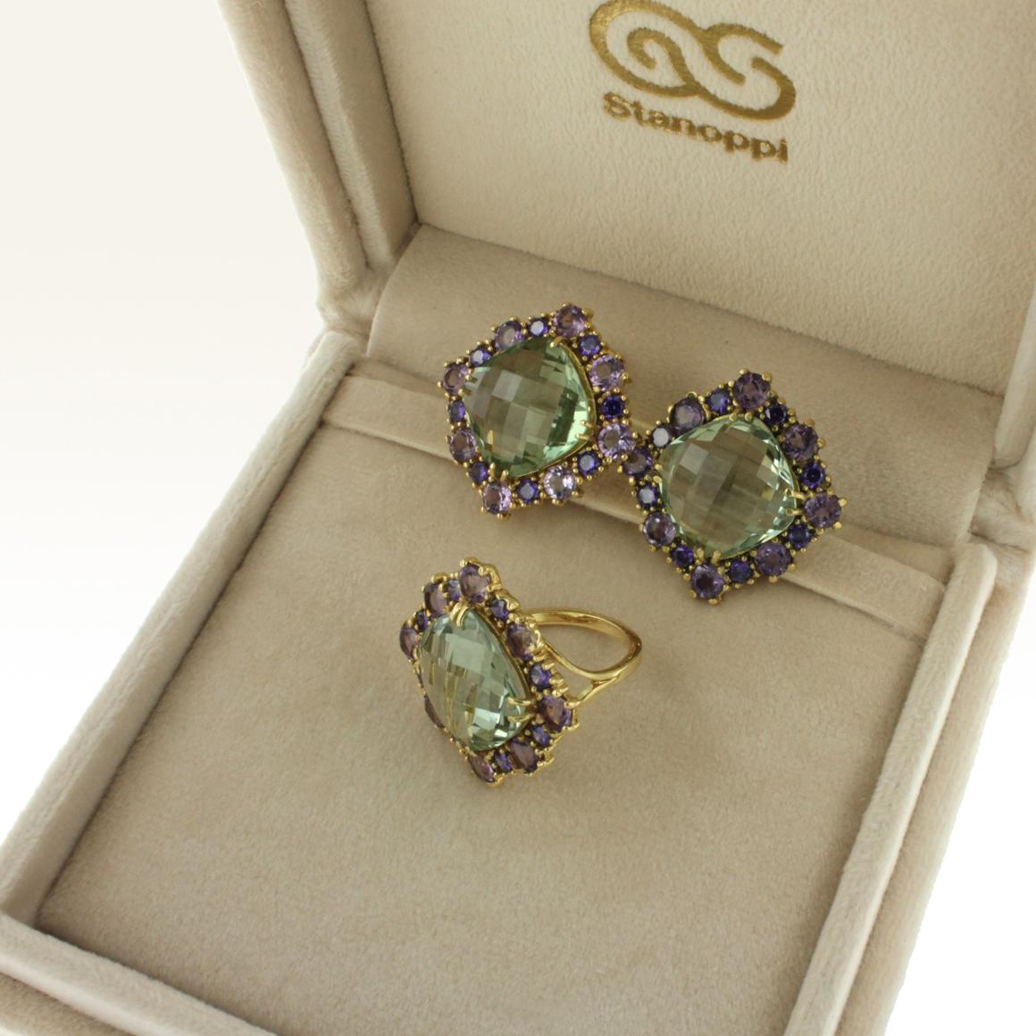 18 Karat Yellow Gold with Amethyst and Green Amethyst Ring 1