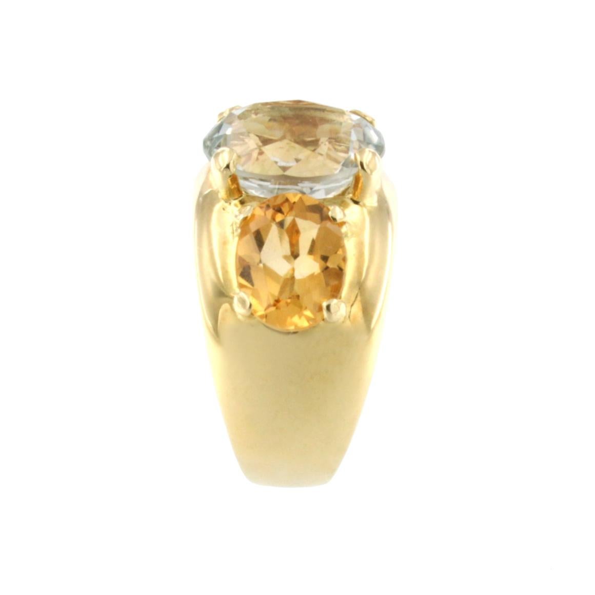 Modern 18k Yellow Gold with Blue Topaz and Citrine Ring For Sale