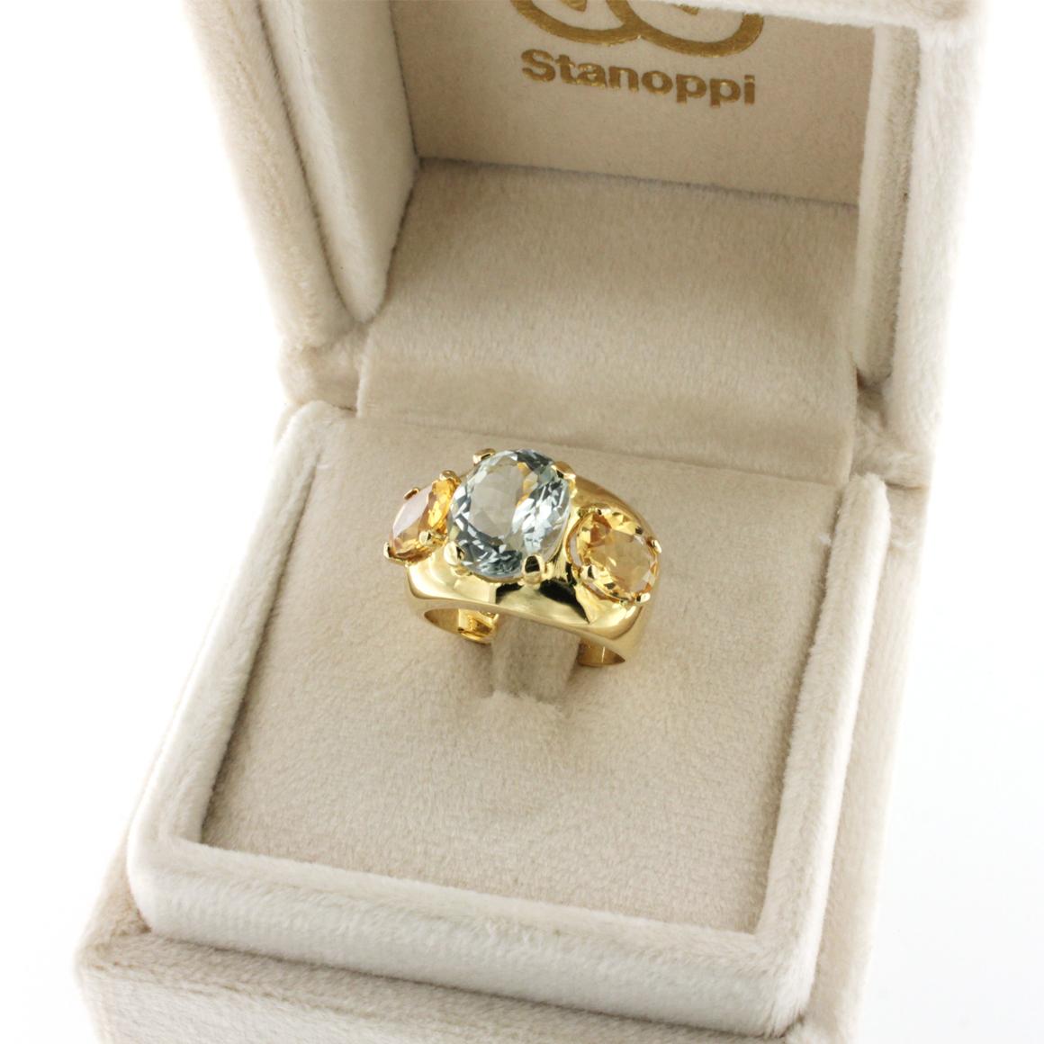 18k Yellow Gold with Blue Topaz and Citrine Ring In New Condition For Sale In GALLARATE, IT
