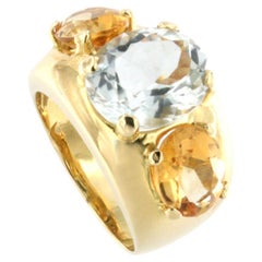 18k Yellow Gold with Blue Topaz and Citrine Ring