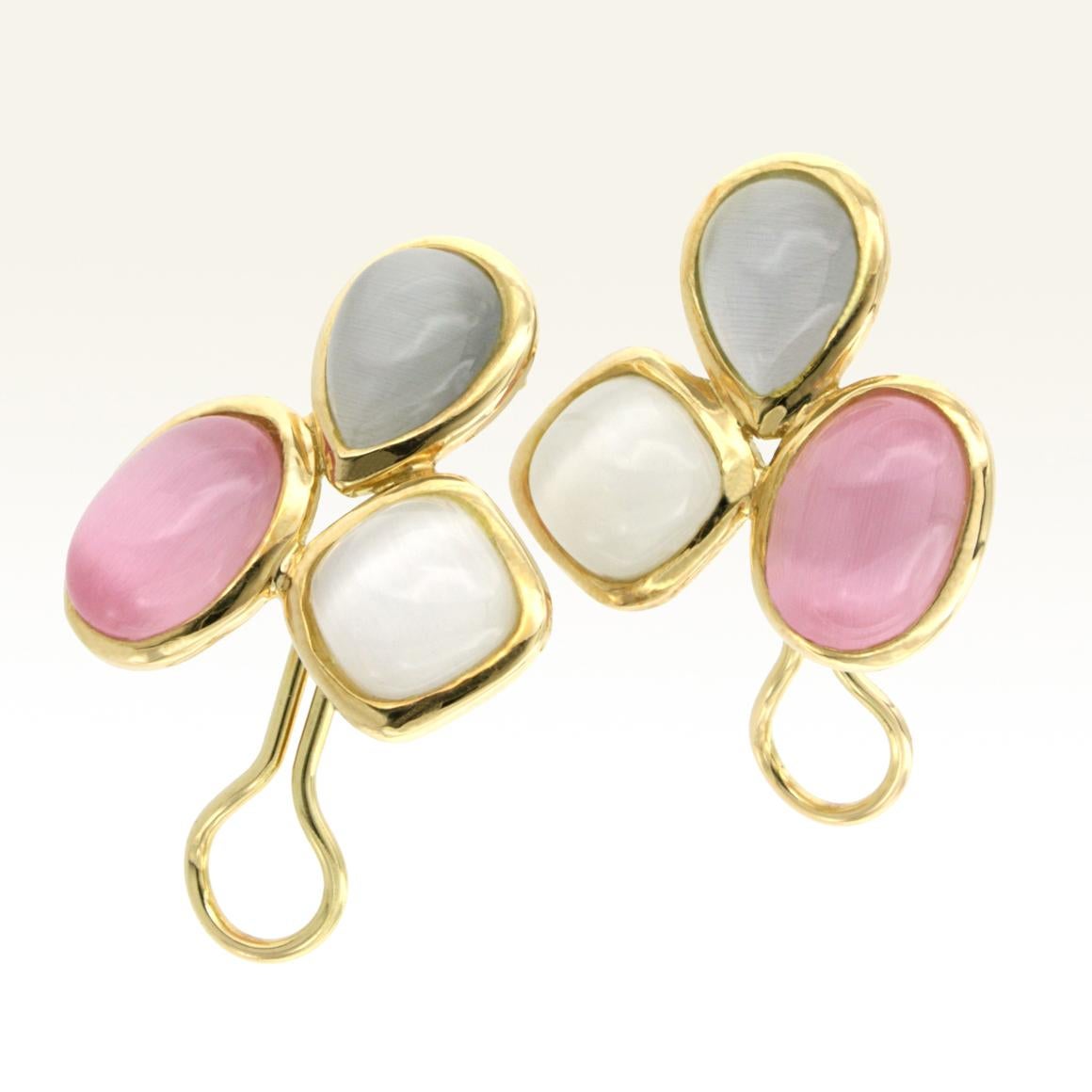 18 Karat Yellow Gold with Colored Moonstone Ring Earrings and Pendant Set For Sale 3