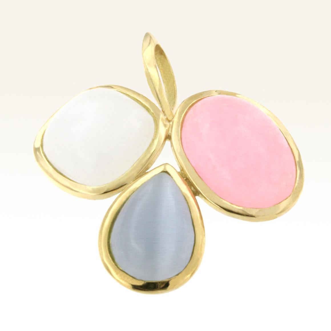18 Karat Yellow Gold with Colored Moonstone Ring Earrings and Pendant Set For Sale 8