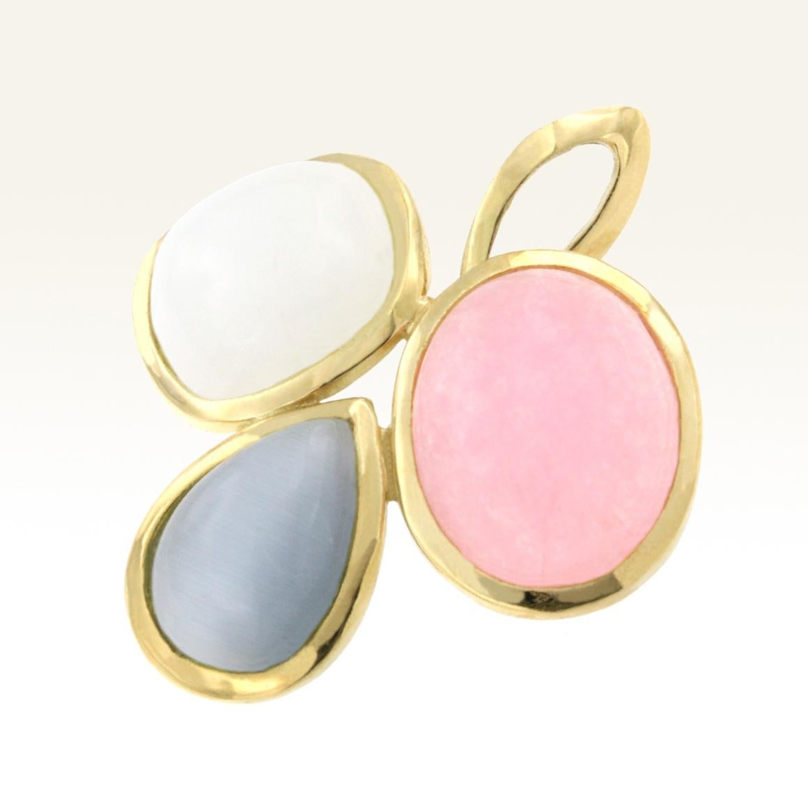 18 Karat Yellow Gold with Colored Moonstone Ring Earrings and Pendant Set For Sale 9