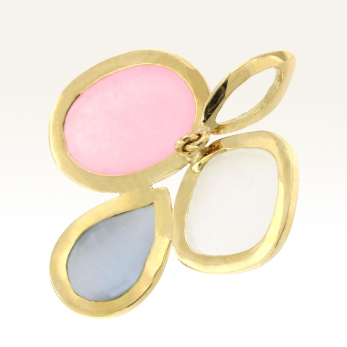 18 Karat Yellow Gold with Colored Moonstone Ring Earrings and Pendant Set For Sale 10