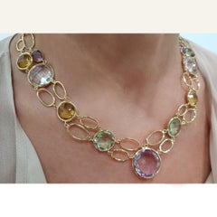 18k Yellow Gold with Colored Stones Bracelet and Necklace Set