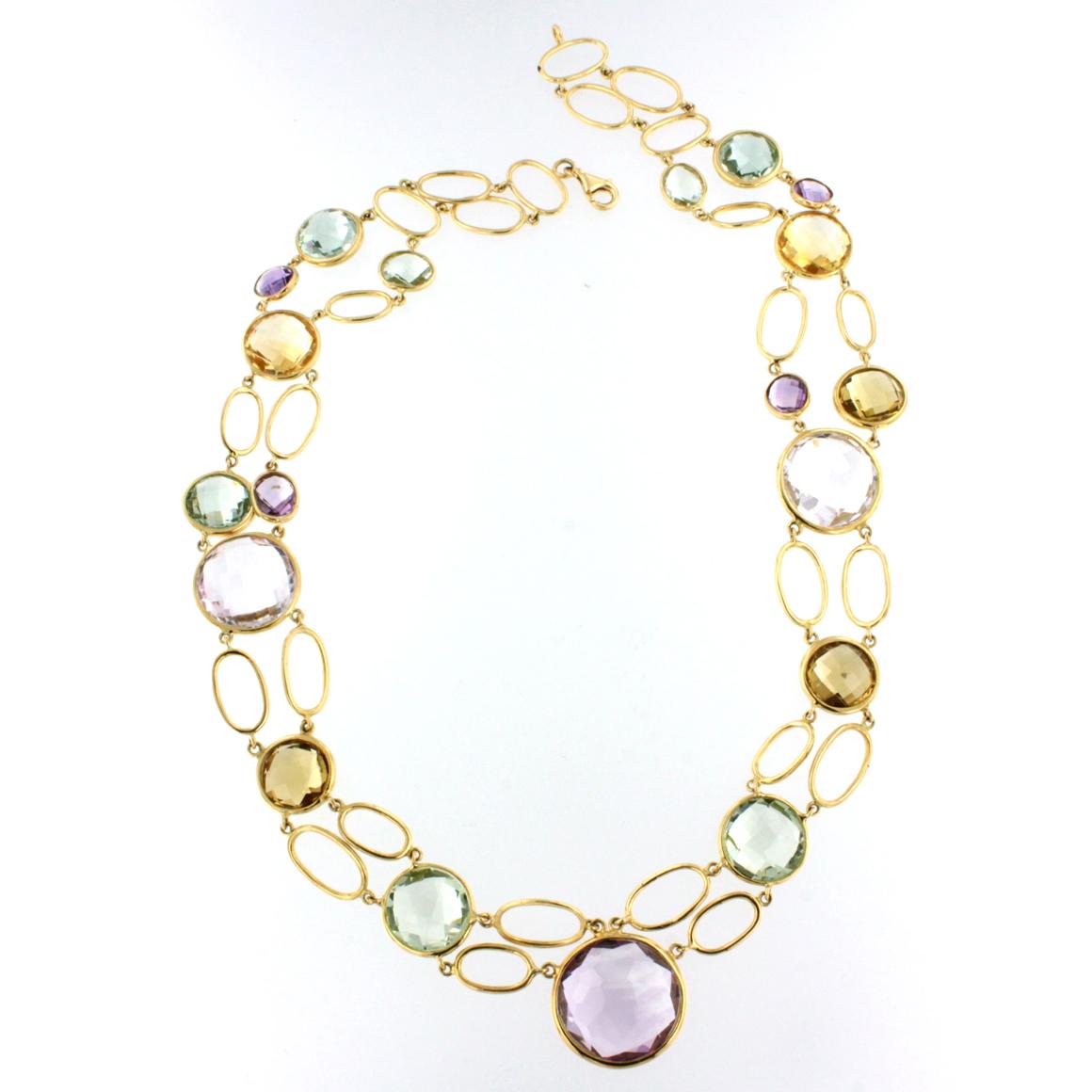 Modern 18k Yellow Gold with Colored Stones Bracelet and Necklace Set For Sale