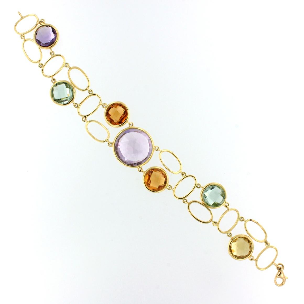 18k Yellow Gold with Colored Stones Bracelet and Necklace Set In New Condition For Sale In GALLARATE, IT