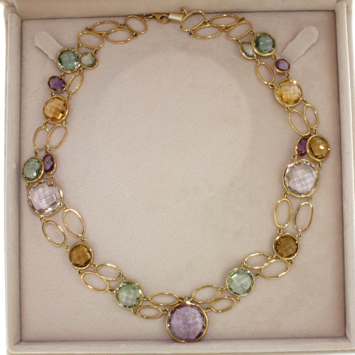 Set aus Armband und Halskette aus 18 Karat Gelbgold mit farbigen Steinen für Damen oder Herren im Angebot