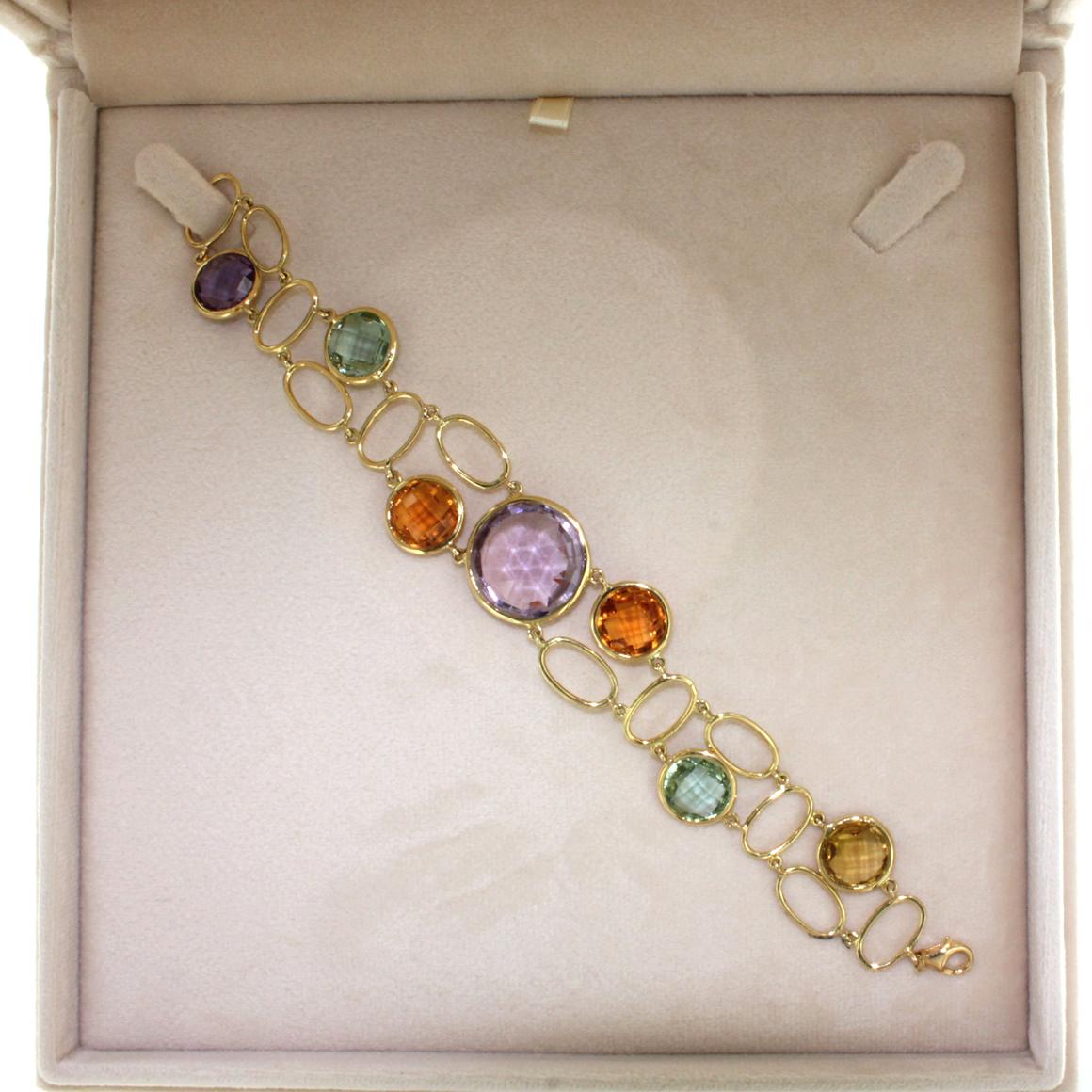 Set aus Armband und Halskette aus 18 Karat Gelbgold mit farbigen Steinen im Angebot 1