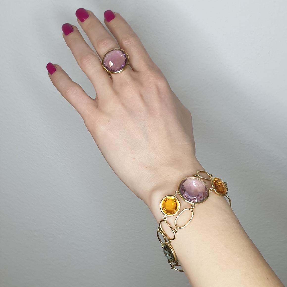 Set aus Armband und Halskette aus 18 Karat Gelbgold mit farbigen Steinen im Angebot 2