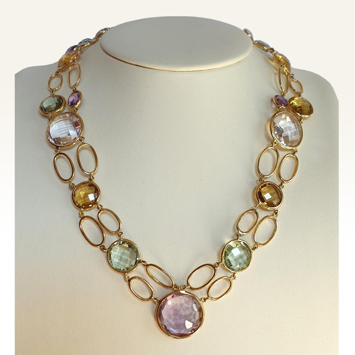 Set aus Armband und Halskette aus 18 Karat Gelbgold mit farbigen Steinen im Angebot 3