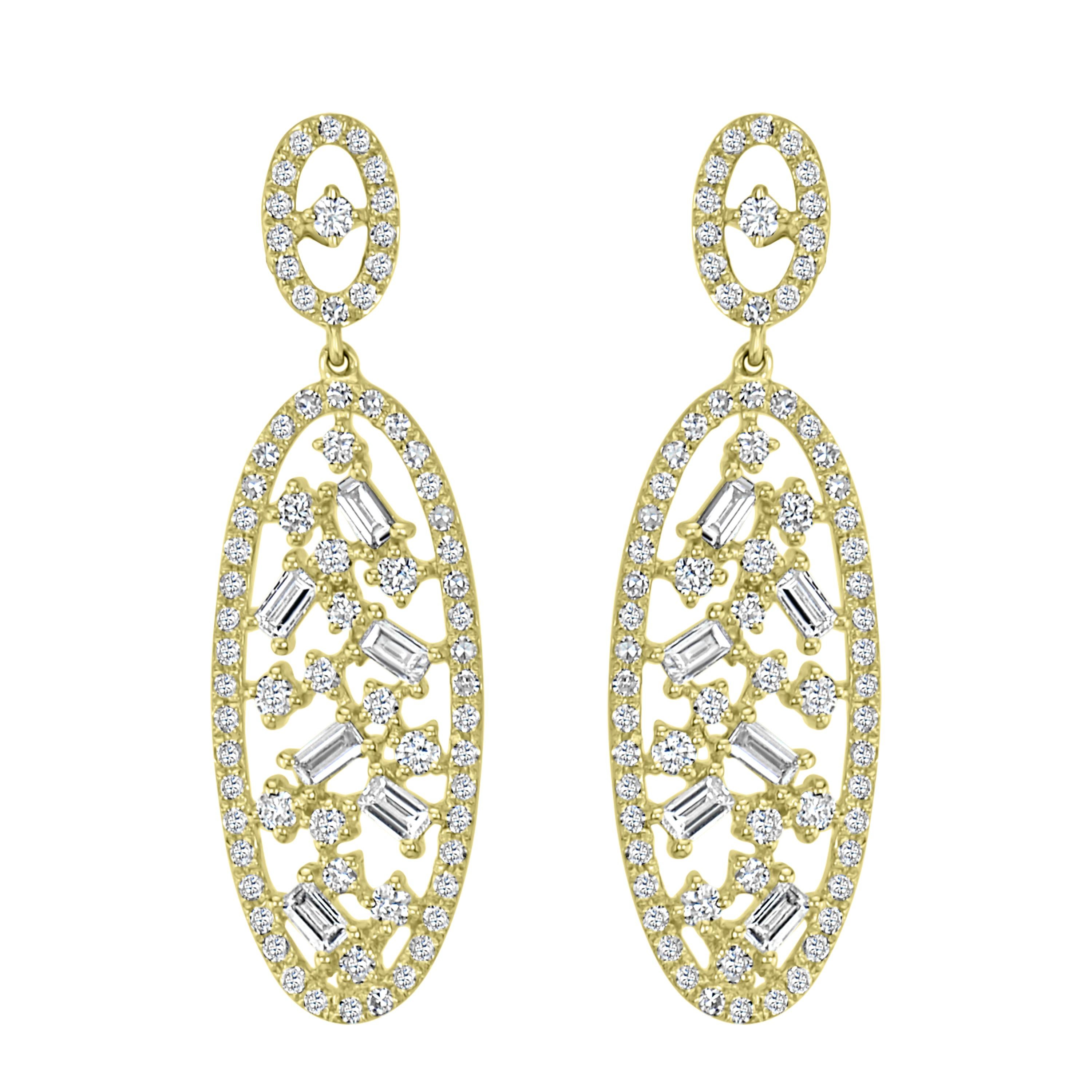 These Luxle oval drop earrings are featured 12 baguette diamonds and 142 small and large round diamonds. These earrings have gold posts with clutch backs.

Please follow the Luxury Jewels storefront to view the latest collections & exclusive one of