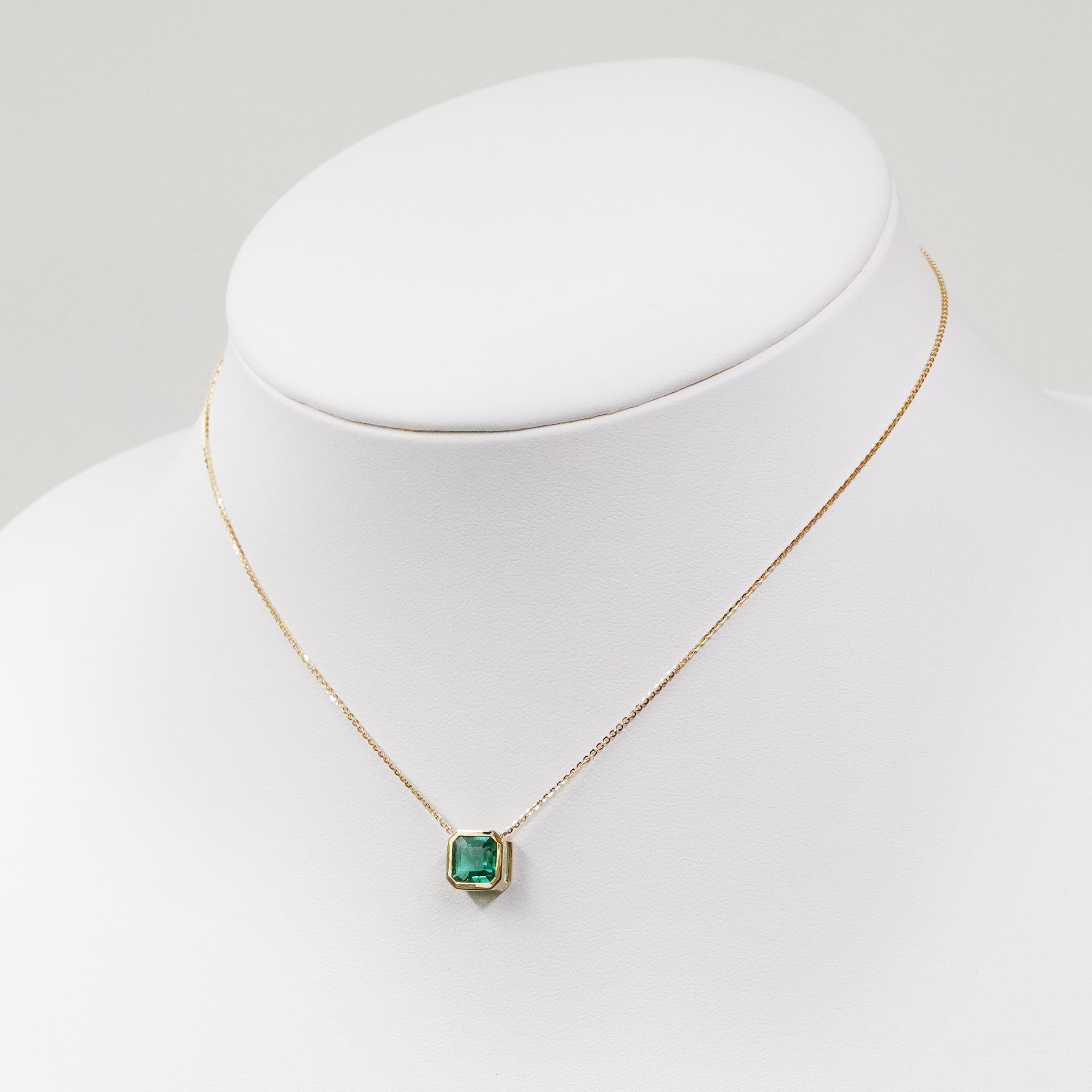 Octagon Cut 18K Yellow Gold Necklace With Emerald  1.17 ct. For Sale
