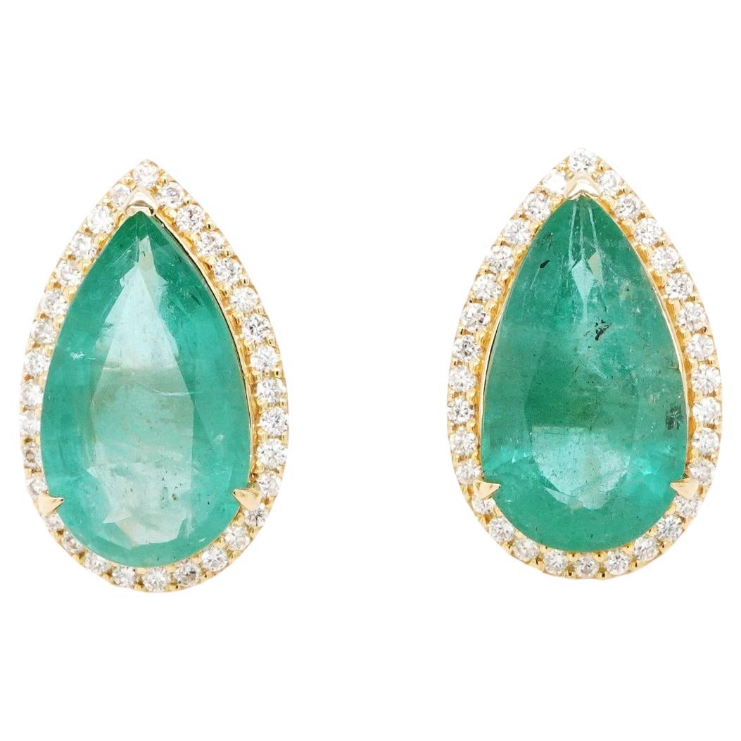 18K Yellow Gold With Emerald Earrings 4.15 ct. pave setting