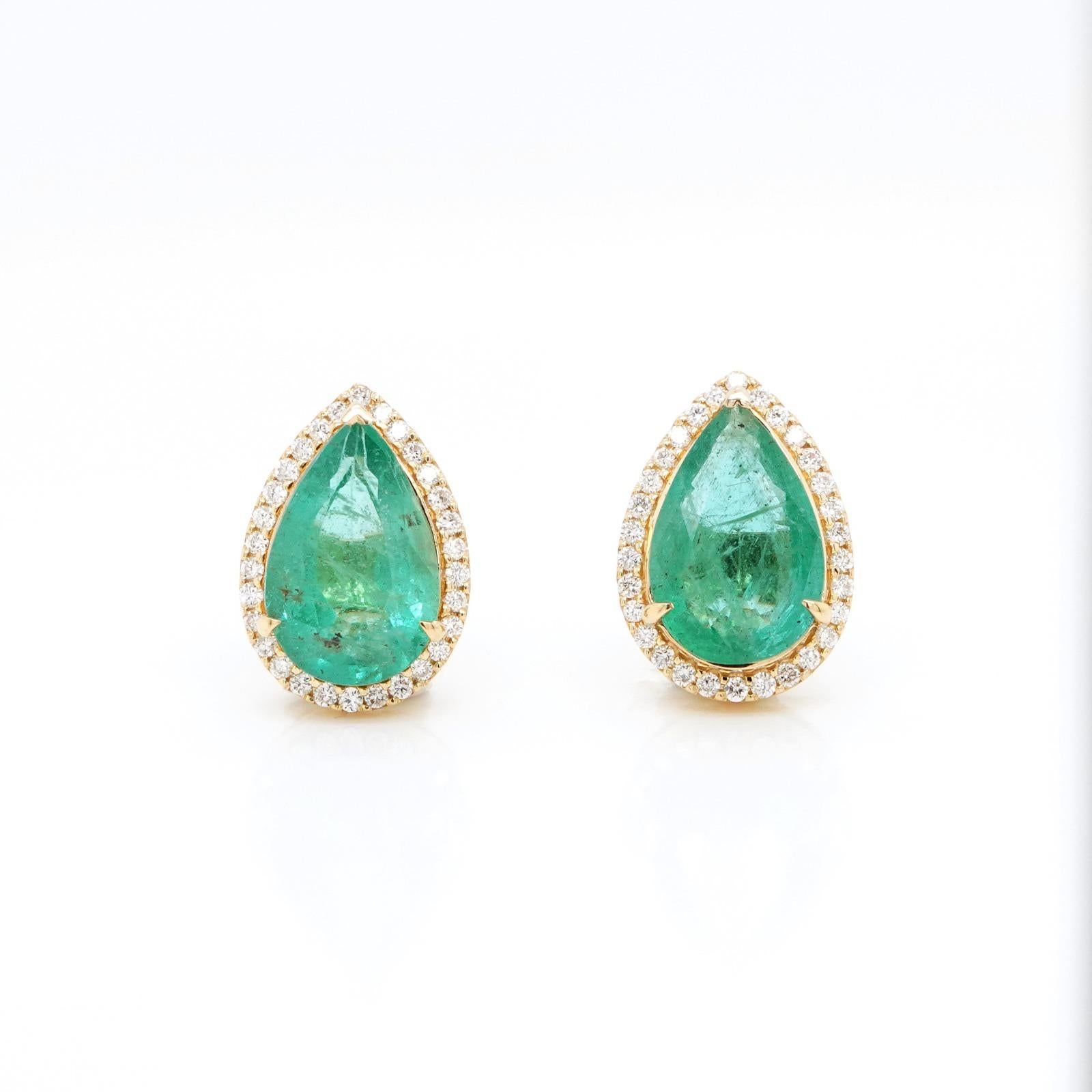 18K Yellow Gold With Emerald Earrings 5.71 ct. pave setting In New Condition For Sale In New York, NY