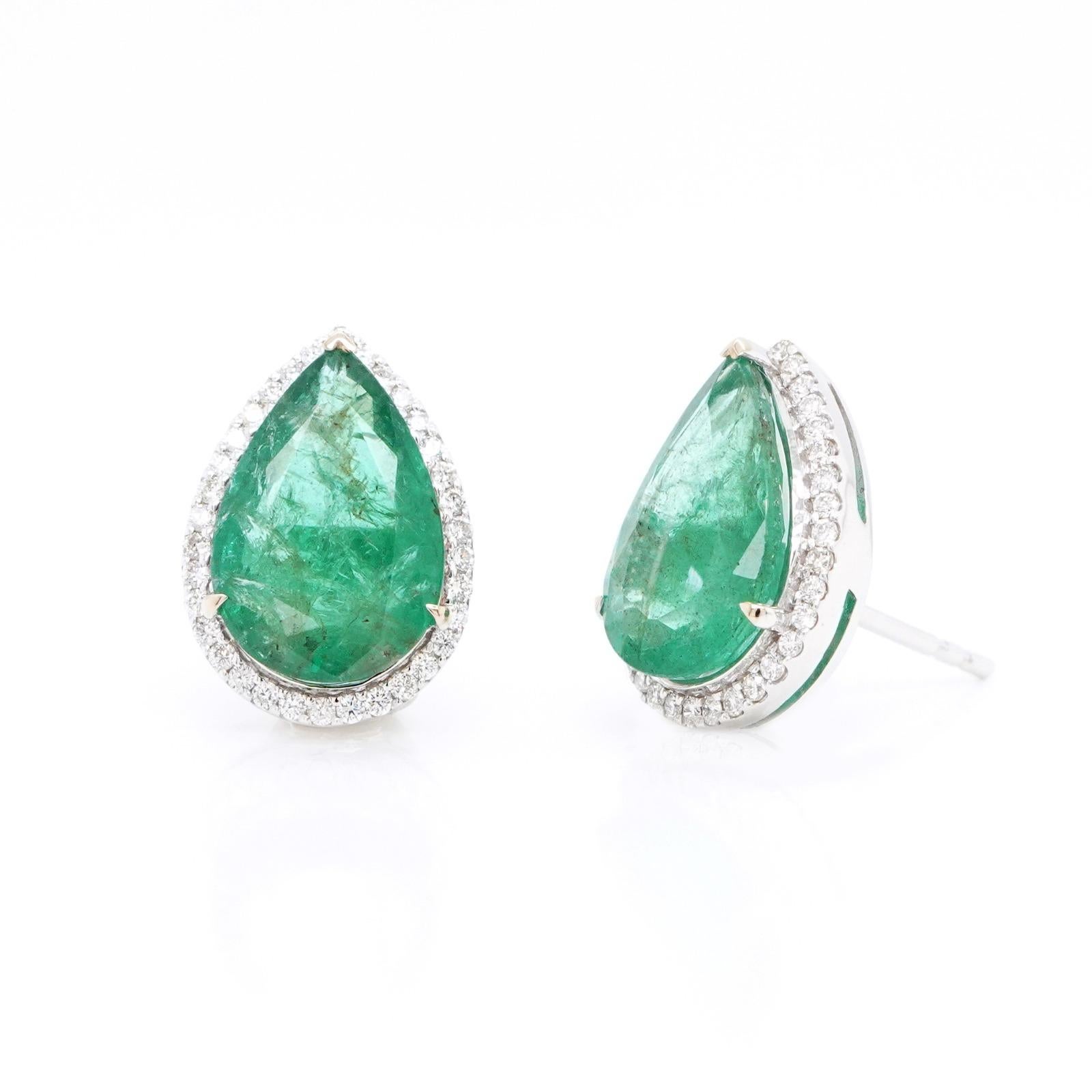 18K Yellow Gold With Emerald Earrings 6.49 ct. pave setting In New Condition For Sale In New York, NY