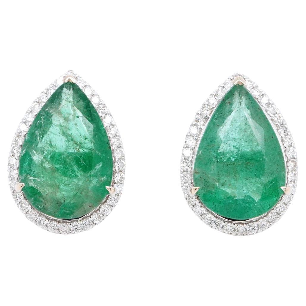 18K Yellow Gold With Emerald Earrings 6.49 ct. pave setting